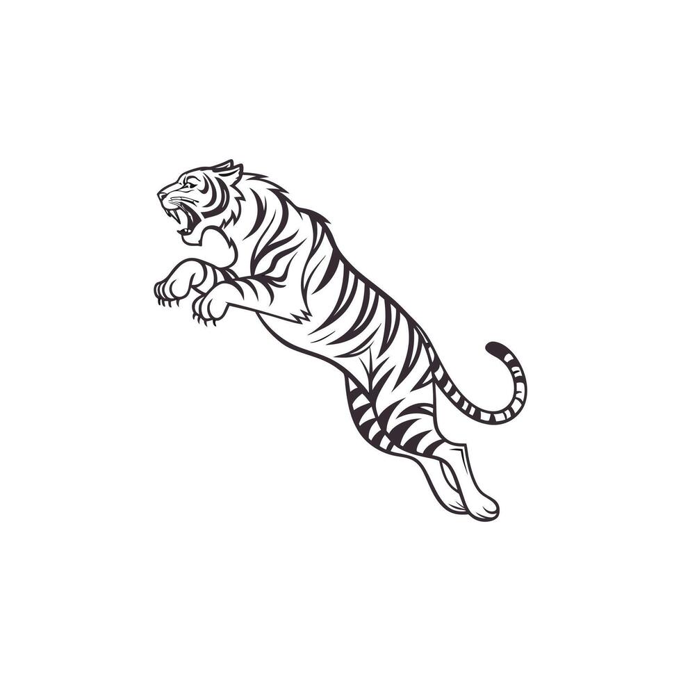 A drawing of a tiger jumping vector