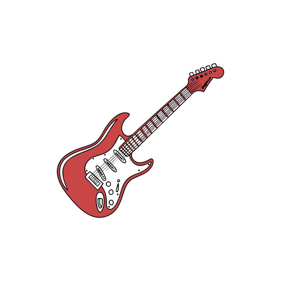 A red electric guitar on a white background vector