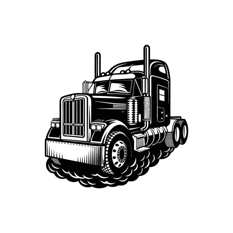 A black and white image of a semi truck vector