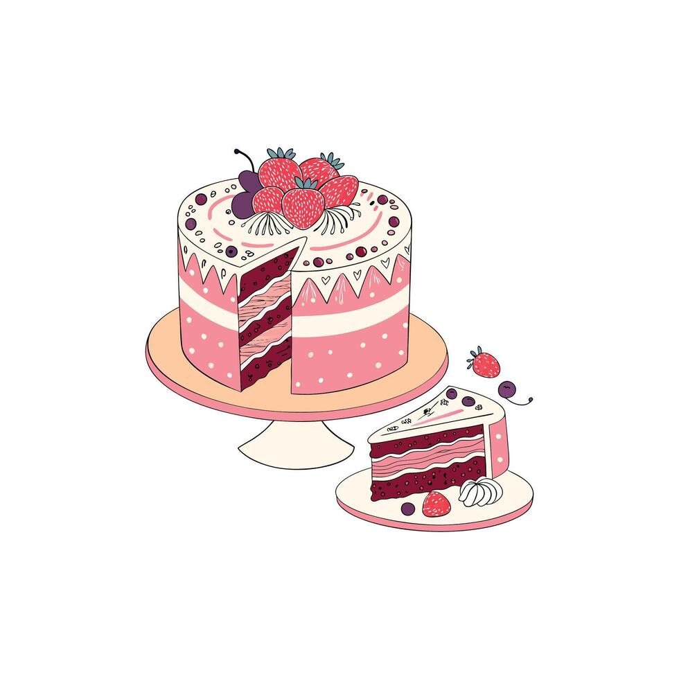 A cake with strawberries and cream on top vector