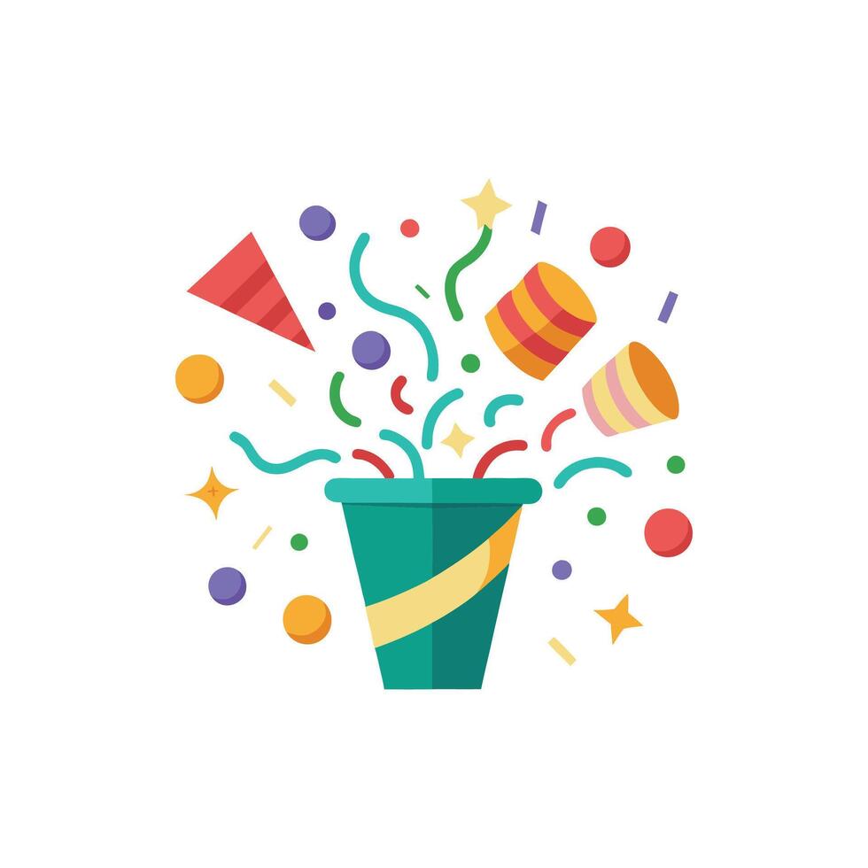 A green bucket with confetti and party hats vector
