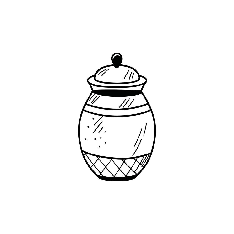 A jar with a lid on it in a black and white drawing vector
