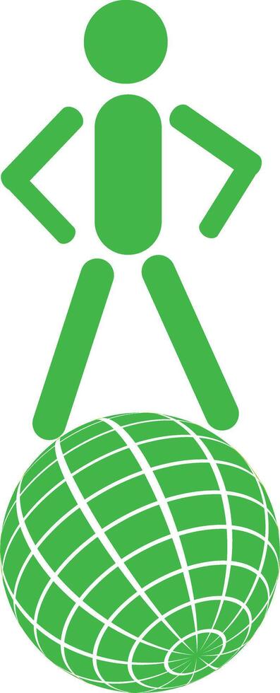 Green figure standing on top of the world. vector