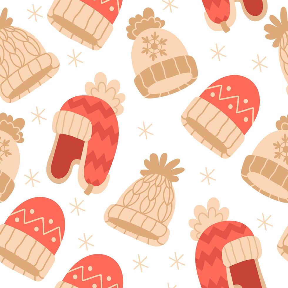 Seamless Christmas winter hats pattern vector