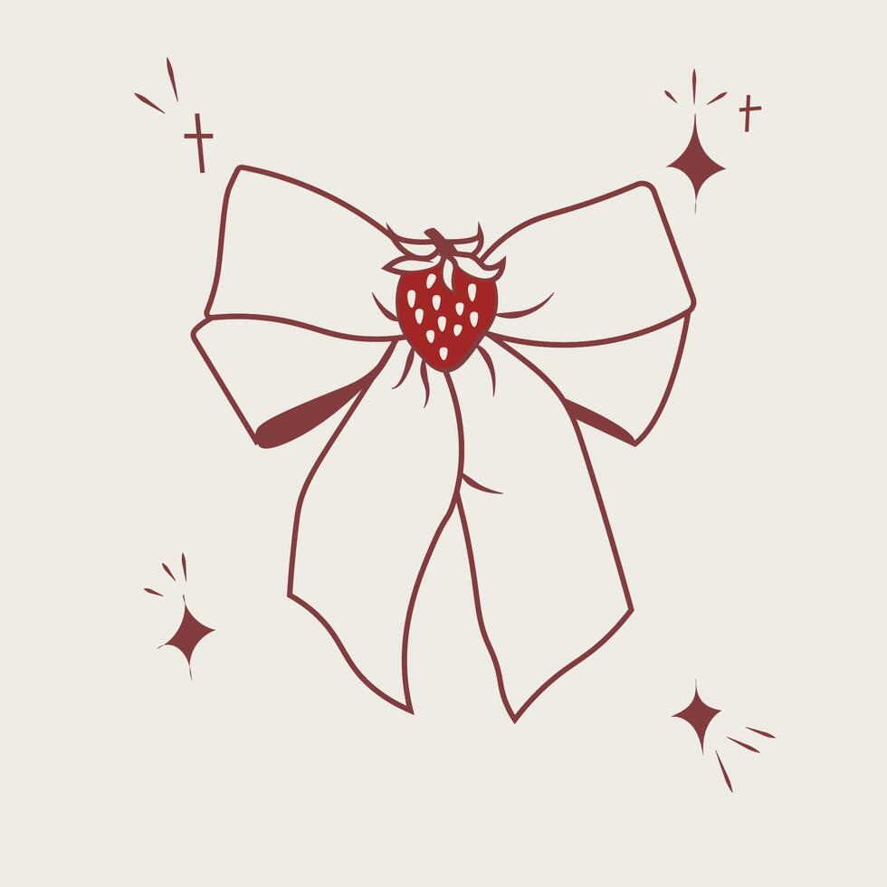 Cute Red Strawberry and Coquette Ribbon vector