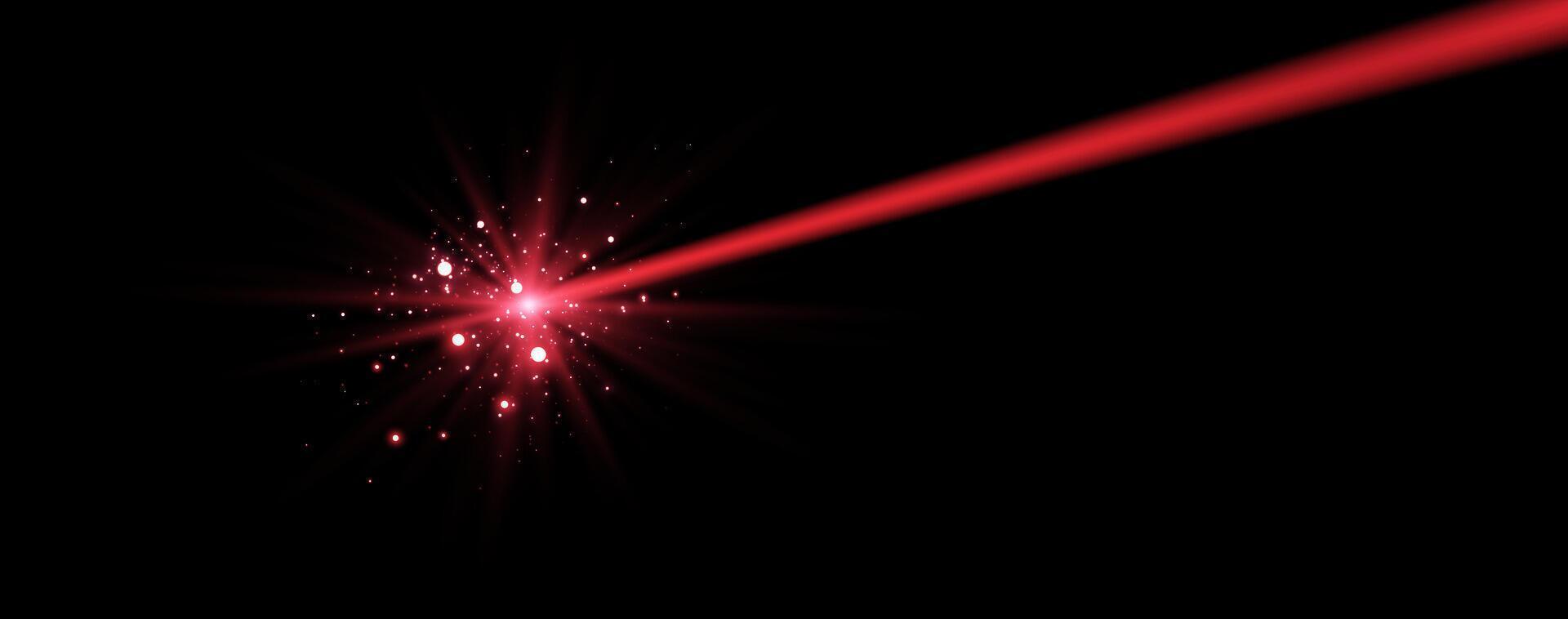Red horizontal laser beam. Neon line, presentation pointer. Red glow flare light effect. vector