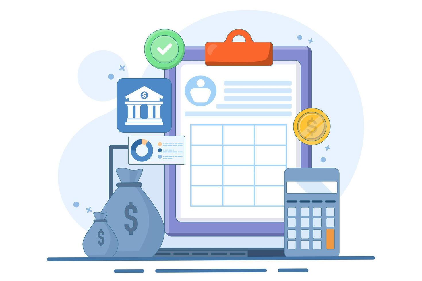 Concept of Managing financial transactions online, Cloud based accounting software, Internet banking, Tax management software, illustration background with icons. vector