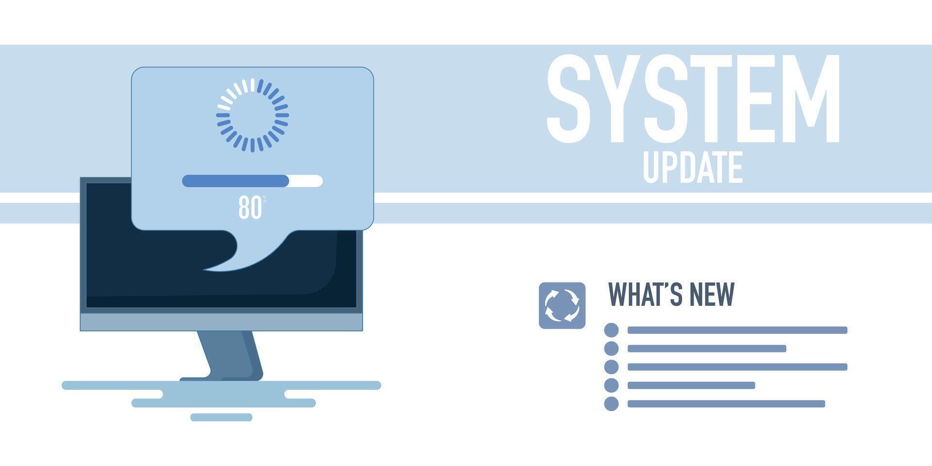 System update concept improves performance. Stability and security by fixing bugs and adding new features for smart phones. Application updates are downloaded from the cloud, illustration. vector