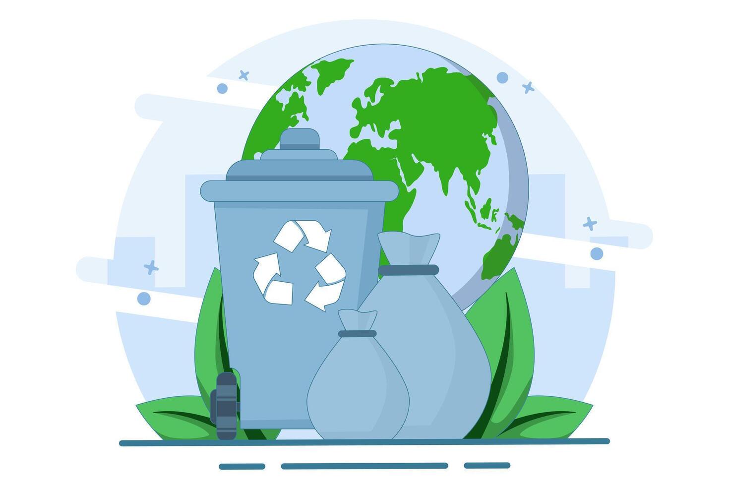 zero waste, recycling, save the world, no plastic, sustainable, trash and waste, planet earth pollution awareness international zero waste day. flat illustration. vector