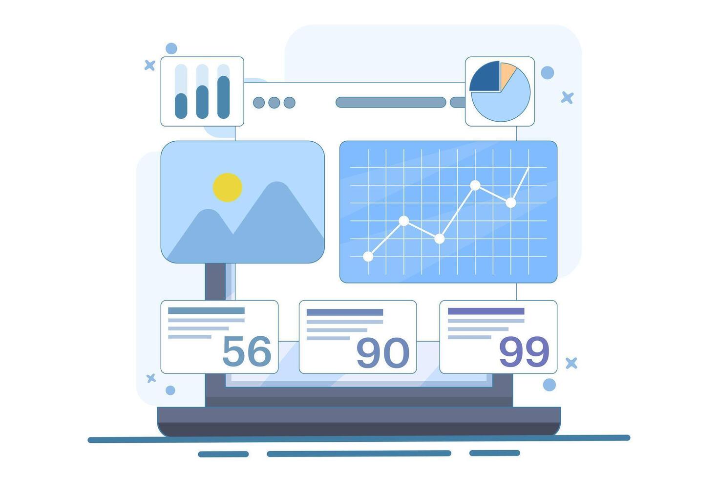Business development concept. Marketing. Modern way to advertise and find customers. SEO. Business analysis, market research, product testing, data analysis. Flat illustration. vector