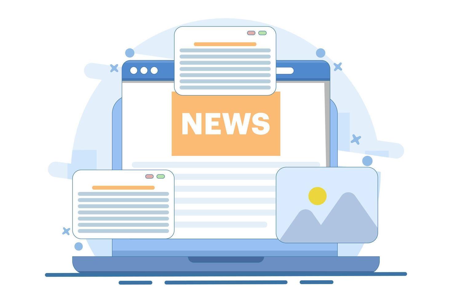 The concept of reading news online. Access to the latest news via the Internet and the ease of receiving information, Browse publications and articles that have been read directly in newspapers. vector