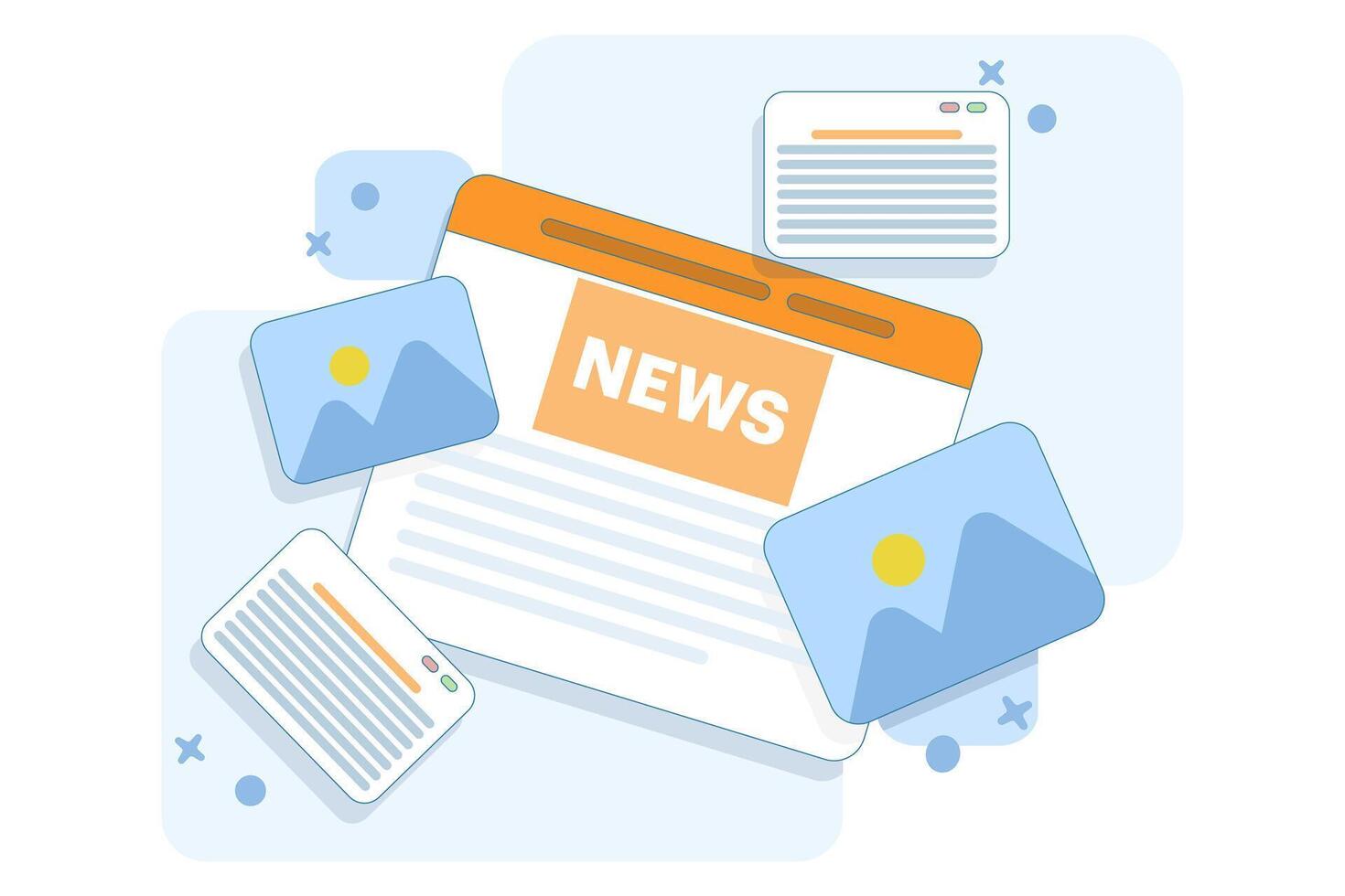 The concept of reading news online. People read publications and articles directly in newspapers, bulletin information, Access to current news via the Internet and ease of receiving information. vector