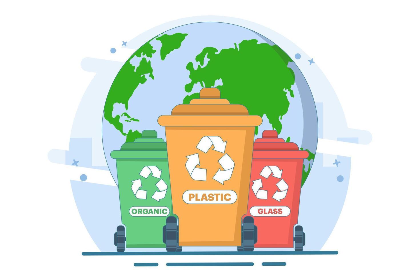 zero waste, recycling, save the world, no plastic, sustainable, trash and waste, planet earth pollution awareness international zero waste day. flat illustration. vector
