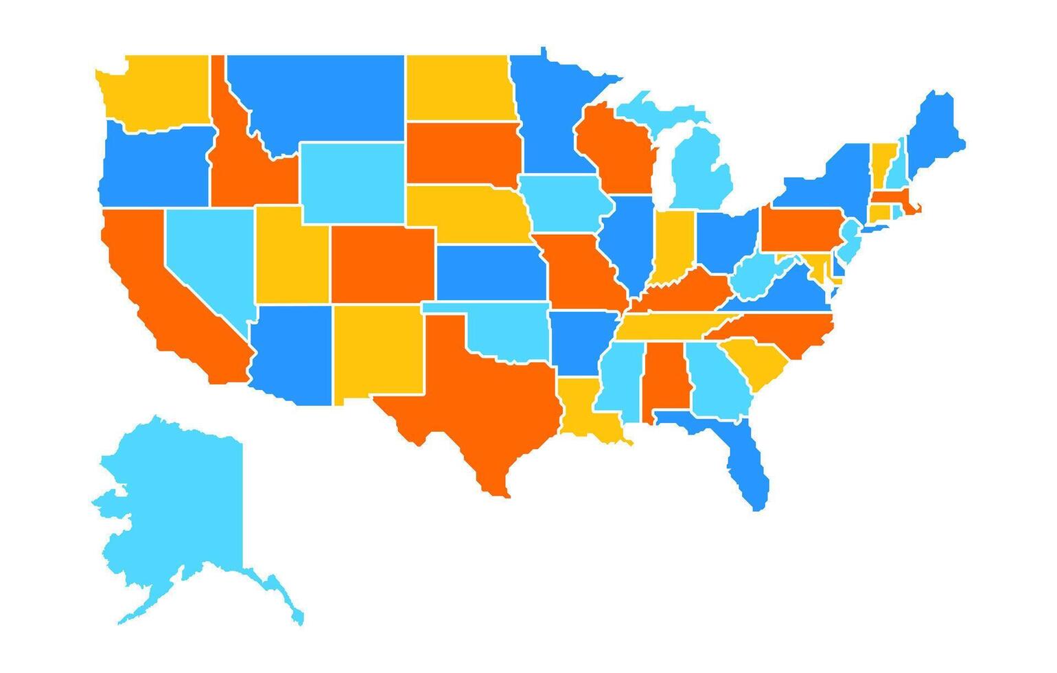 Stylized map of USA with states with white borders. US map with all states in a minimalistic modern style. vector