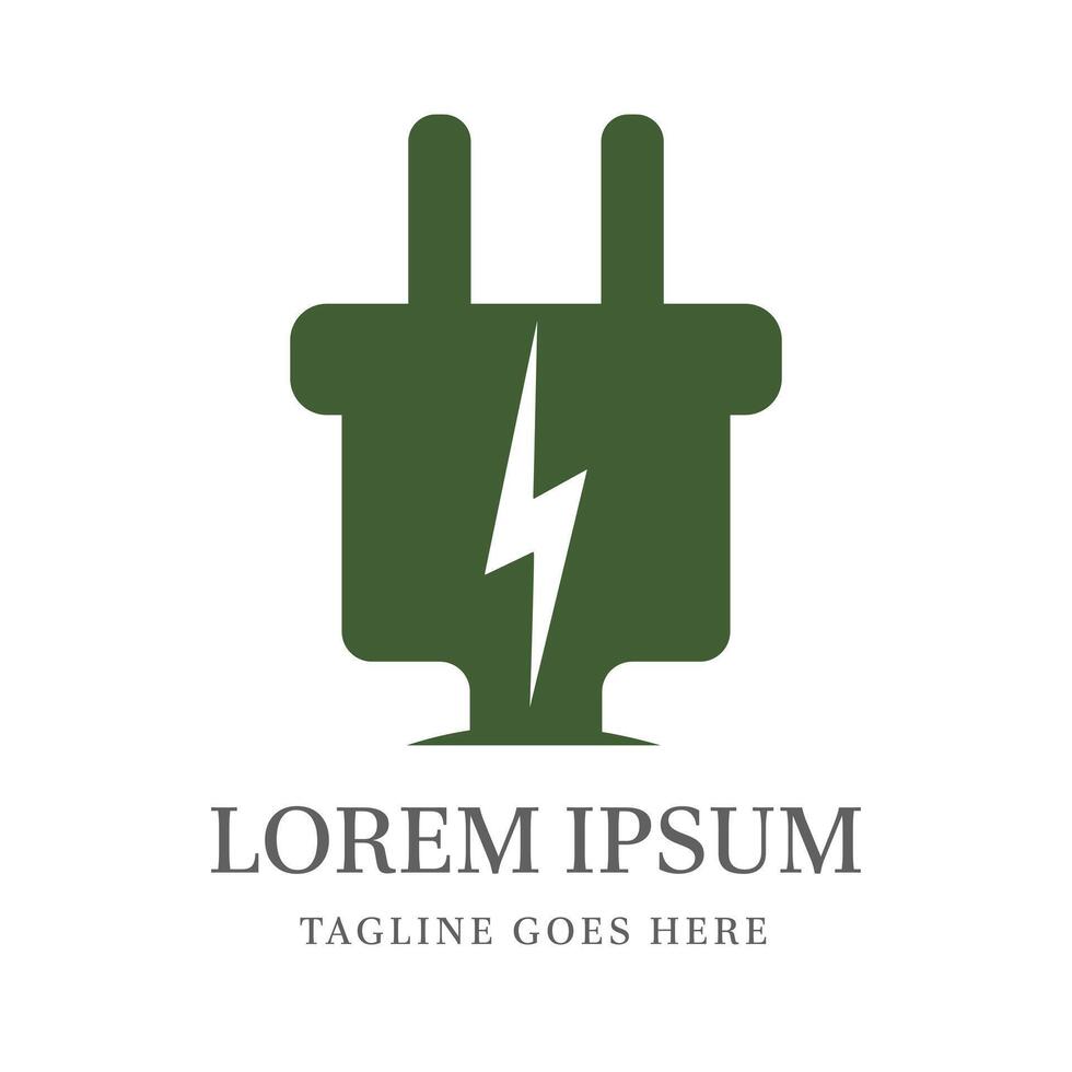 Minimalist Logo with Electric Plug icon and Lightning symbol in the middle, symbolizing Energy, Power and Technology design illustration vector
