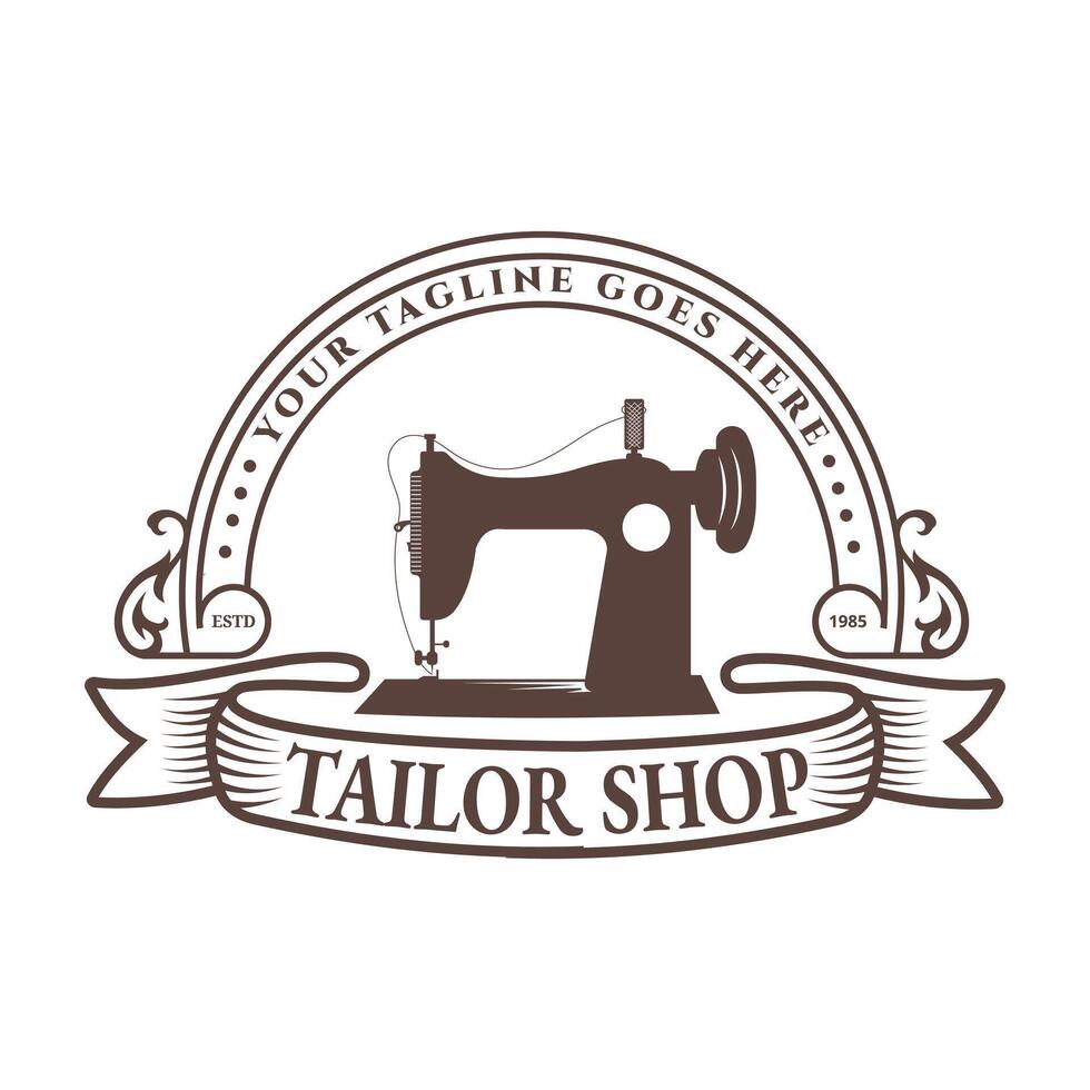 Vintage Tailor Shop Logo with Sewing Machine Classic Design for Tailor Business vector