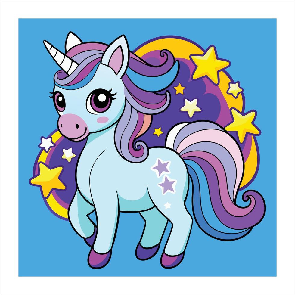 A cartoon unicorn with stars on a blue background vector