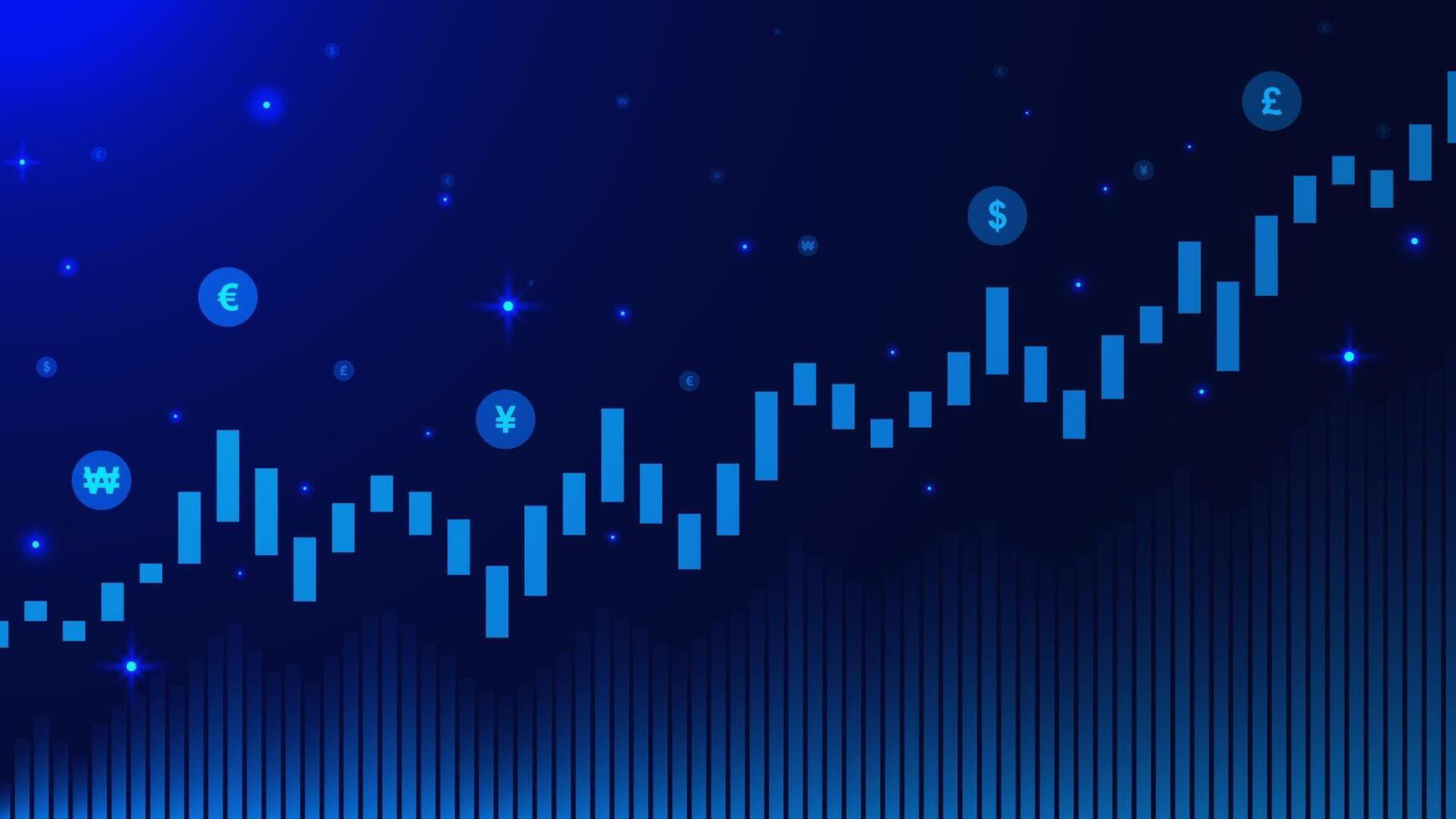Stock market and forex candlestick chart graph. Business growth, financial investment concept on blue vector