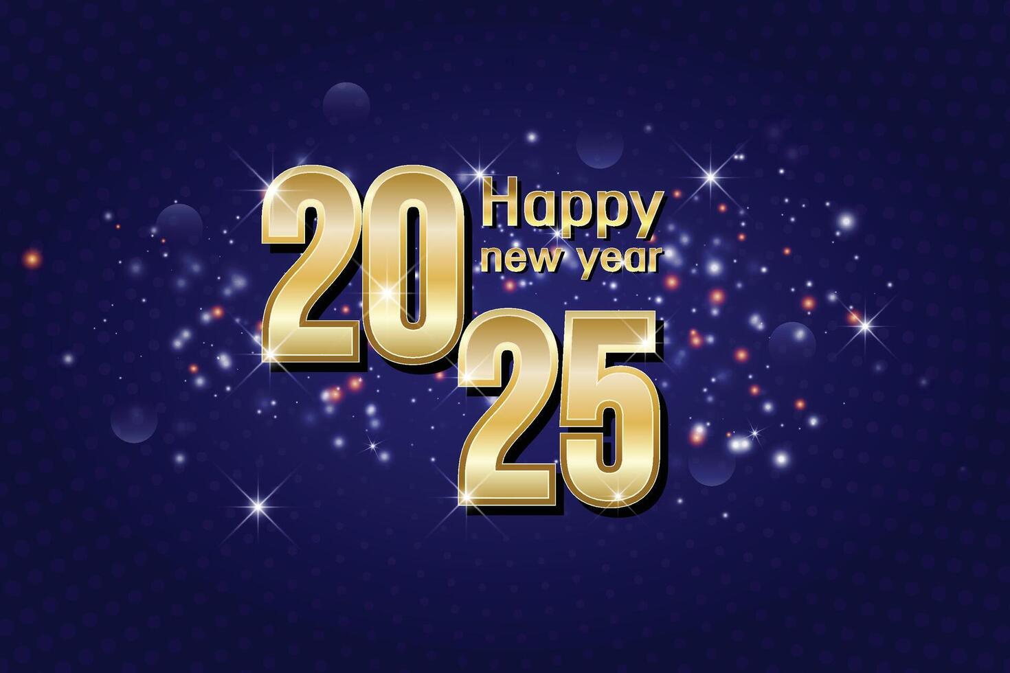 Happy New Year 2025 celebration with gold text and sparkles vector