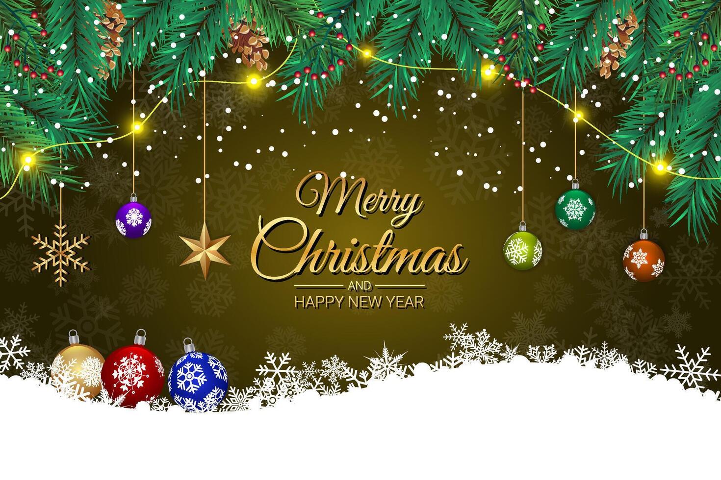 Festive Christmas Greeting Card with Ornaments, Pinecones, and Snowflakes vector