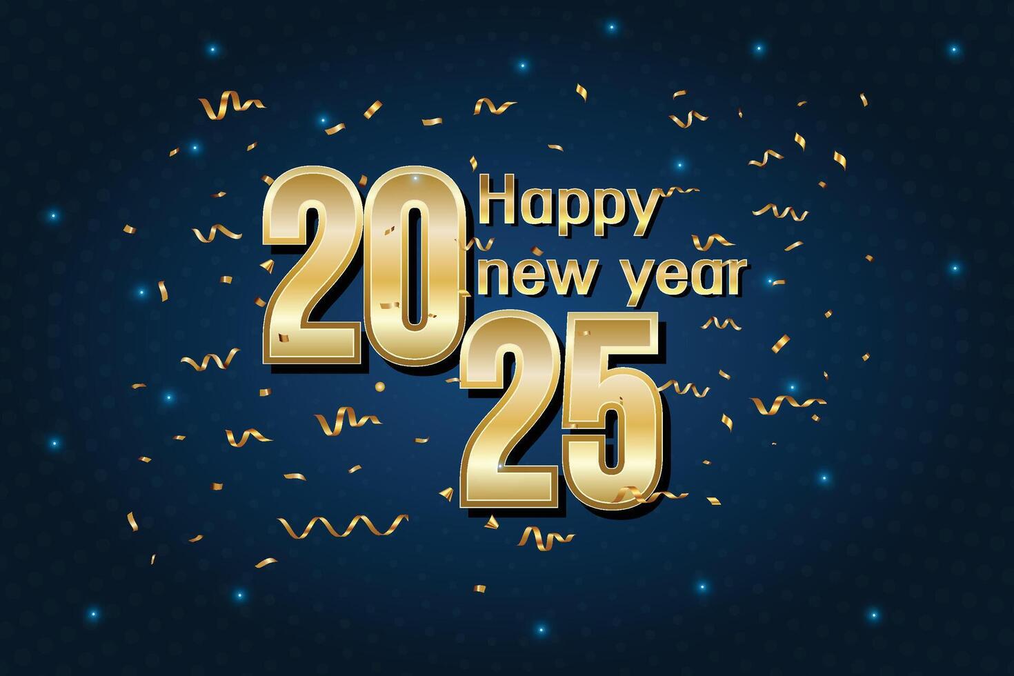 Happy New Year 2025 Celebration with Gold Confetti on Dark Background vector