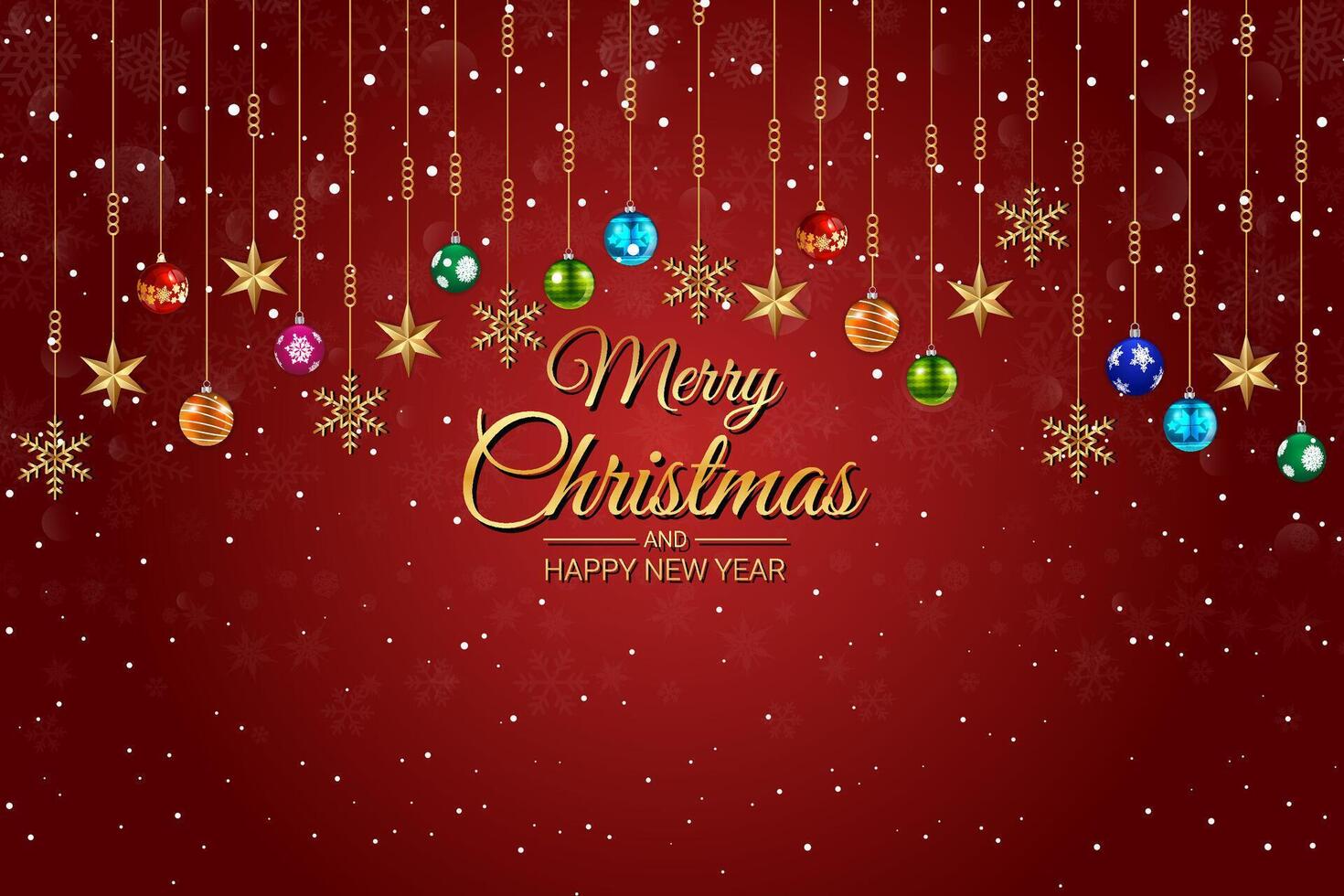 Merry Christmas and Happy New Year Greeting with Ornaments vector