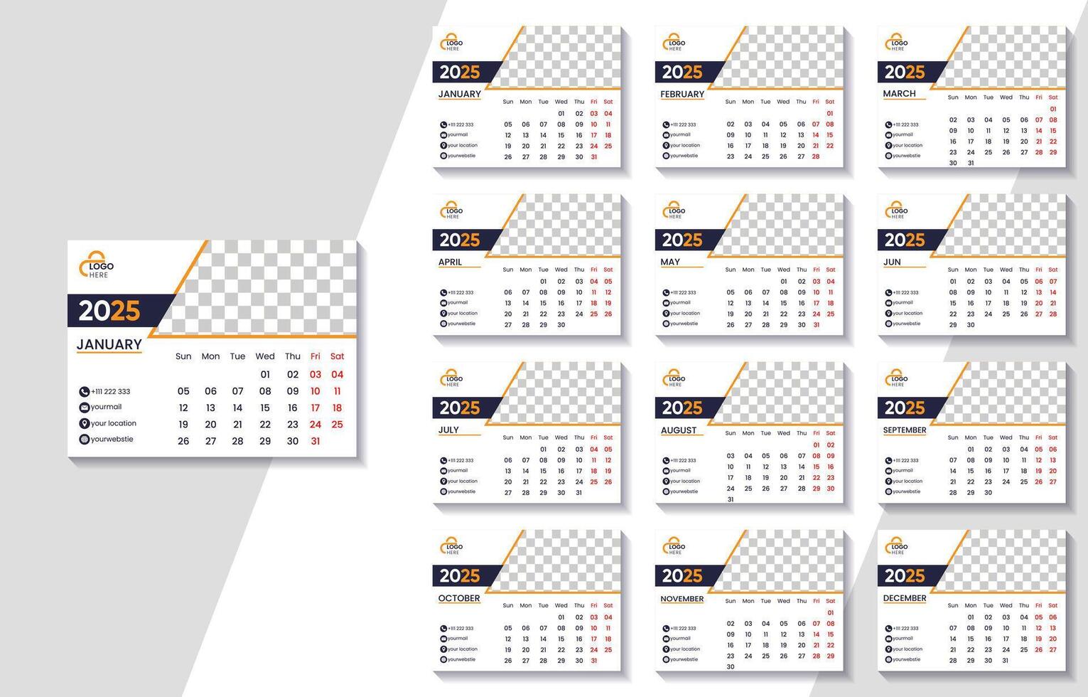 2025 Modern Calendar Template Design with Customizable Photo Space vector