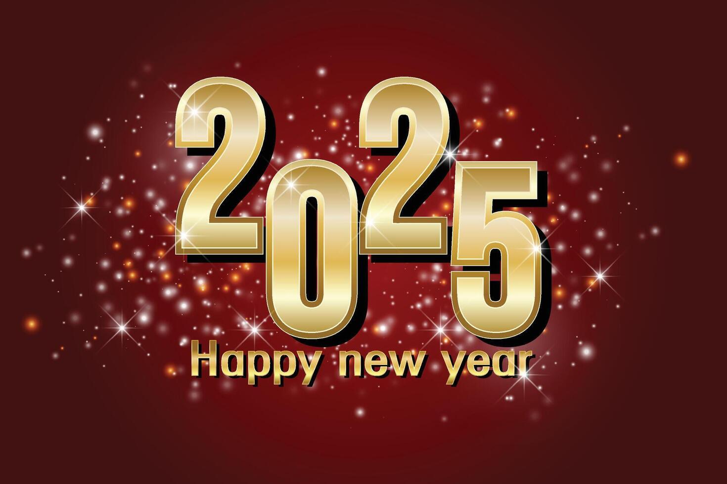 Golden 2025 Happy New Year greeting on a festive red background. vector