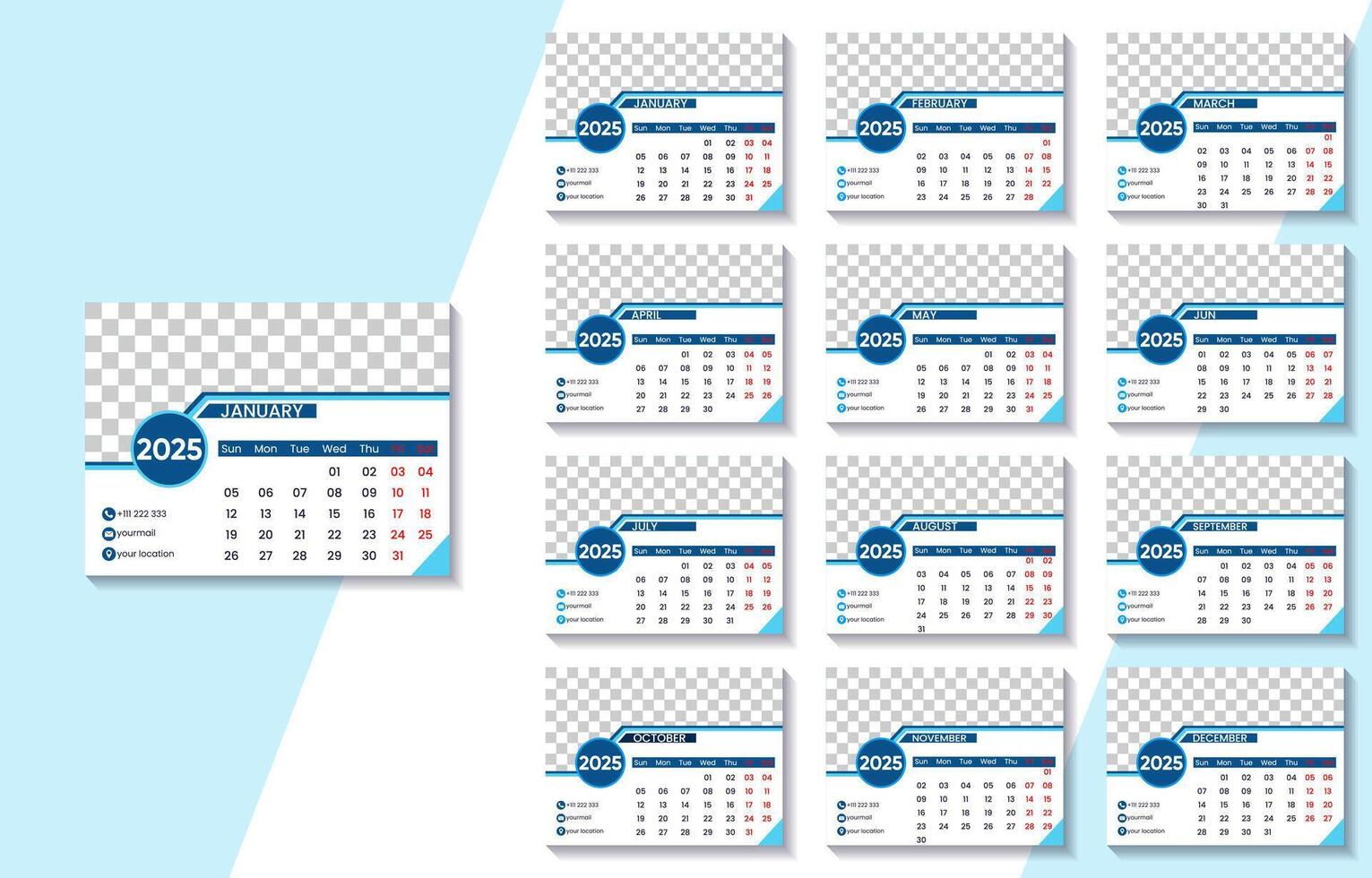 2025 modern calendar template with customizable background vector