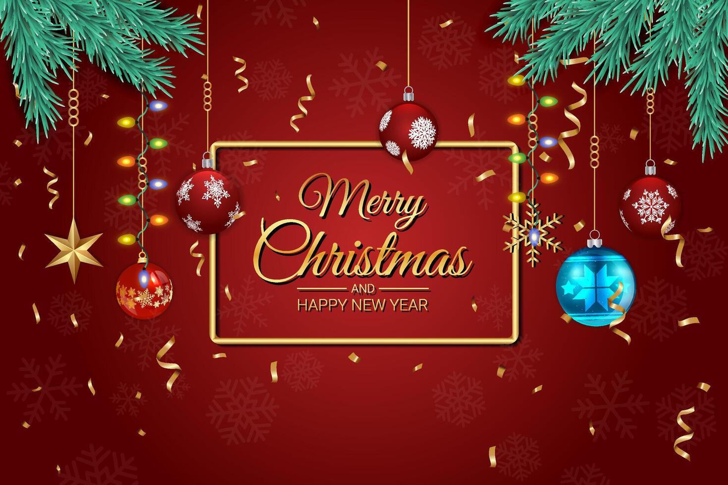 Elegant Christmas greeting with hanging ornaments and festive decorations vector