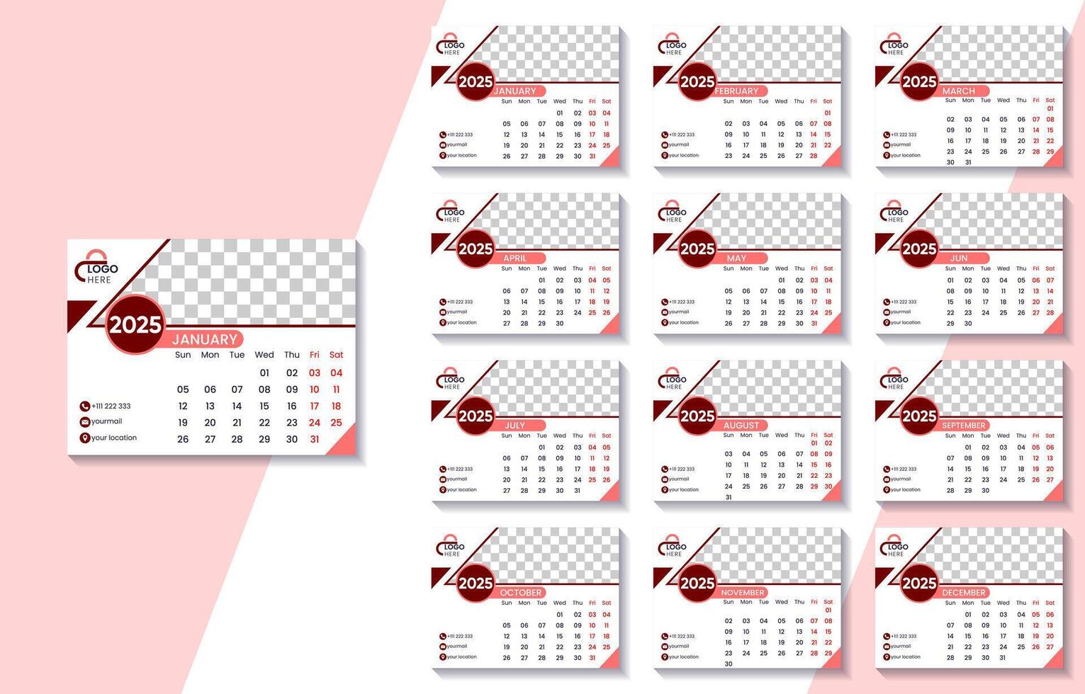 2025 new year clean calendar template vector