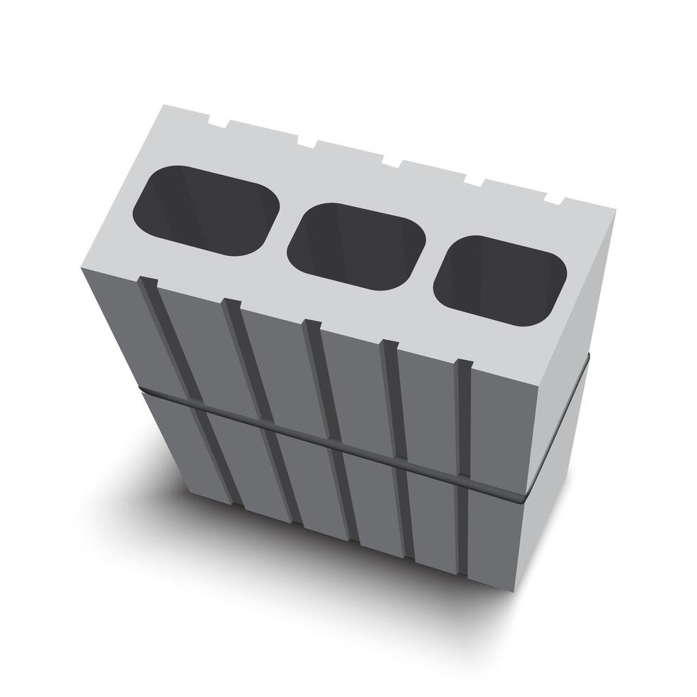 Gray Cement Cinder Block Isolated on White Background. vector