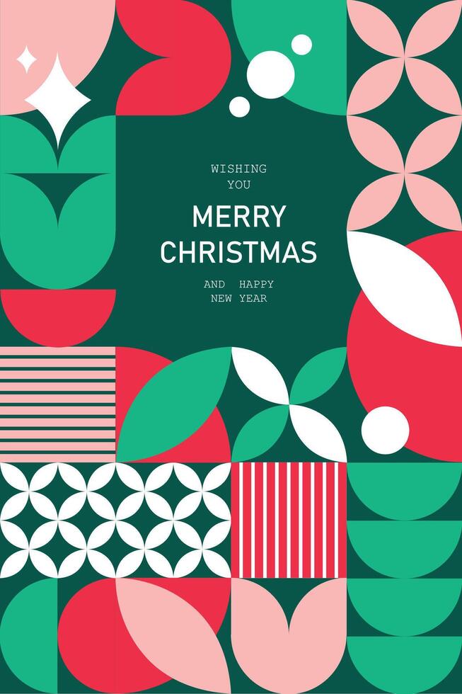 Minimalist Christmas poster with mosaic elements in geometric style, perfect as a modern holiday greeting card. illustration. vector