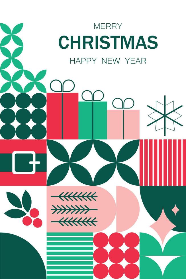 Minimalist Christmas poster with mosaic elements in a geometric style, perfect as a modern holiday greeting card. vector