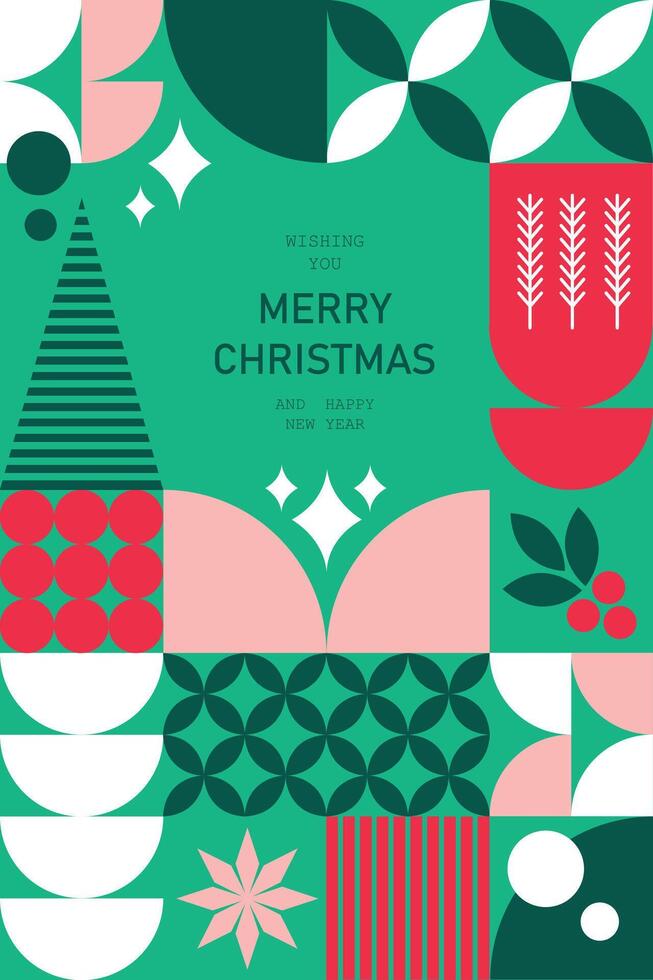 Minimalist Christmas poster with mosaic elements. Geometric Christmas greeting card. illustration vector