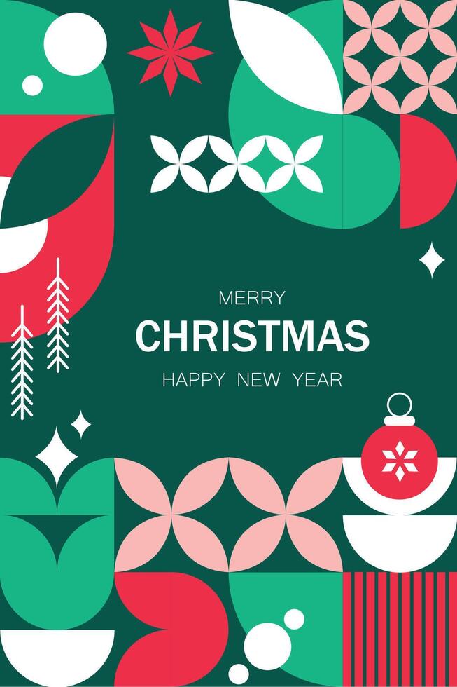Abstract geometric Christmas banner or poster with mosaic elements, ideal for Christmas and New Year greeting cards in a modern style. vector