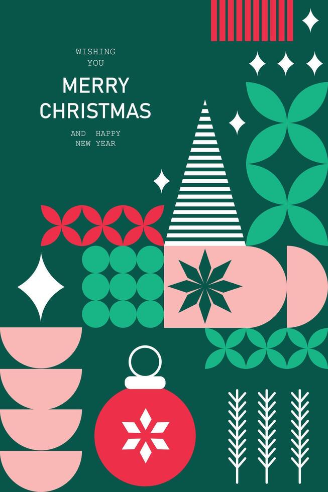 Abstract geometric Christmas and New Year banner with mosaic elements, ideal for a modern holiday greeting card in style. vector