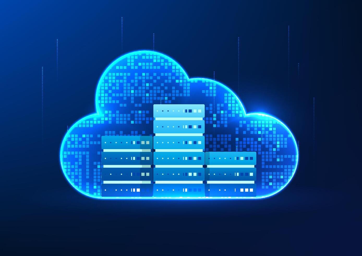 Cloud technology connected to servers shows the connection of storage space to servers, which can be accessed through the Internet network. It has a high security system. vector