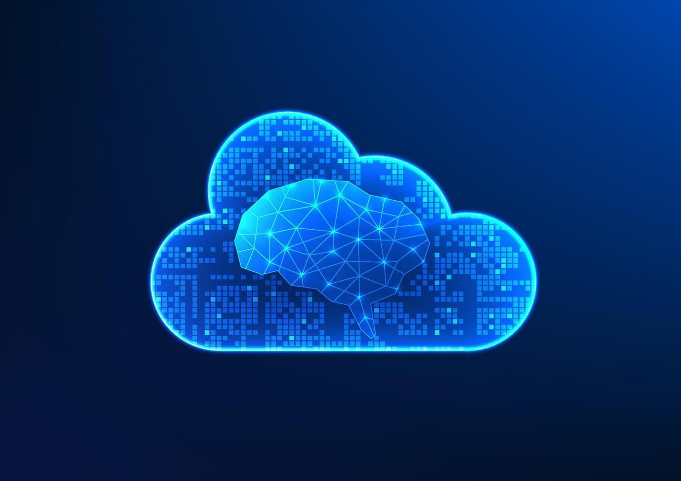 Cloud technology, inside is the brain, shows the integration of AI and cloud computing, which helps to improve the efficiency of big data management and security systems. vector