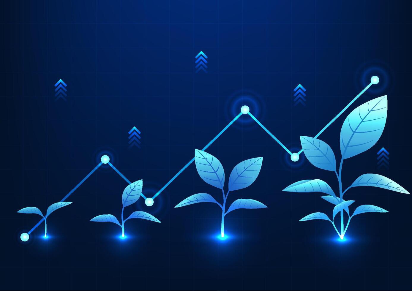 Financial Technology The growth tree behind is a graph, showing the growth of the company's profits, like a tree that gradually grows, growing along with the expansion of the business around the world vector