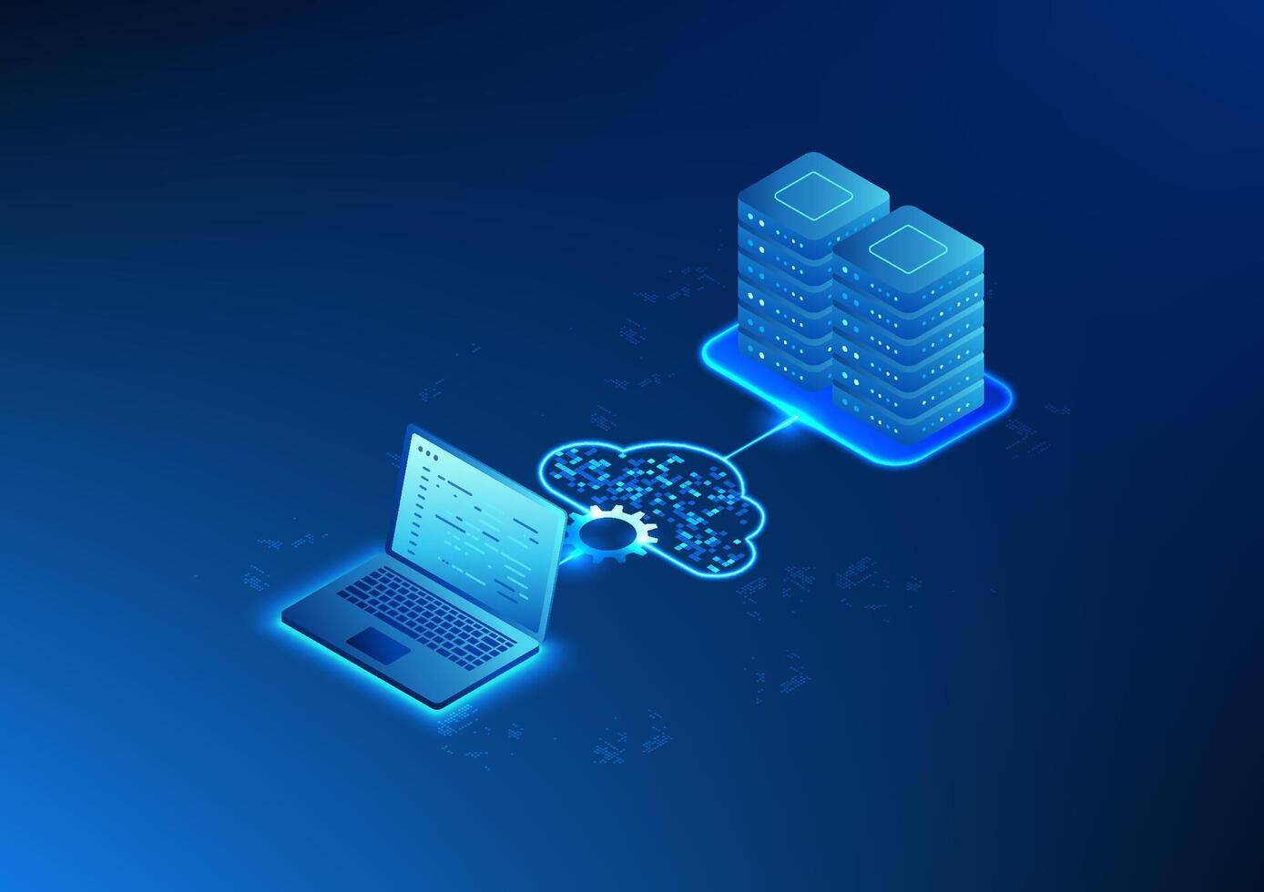 Technology background, Computers connected to the cloud and servers. The cloud is a system that stores data to the server for users and has a security system. vector