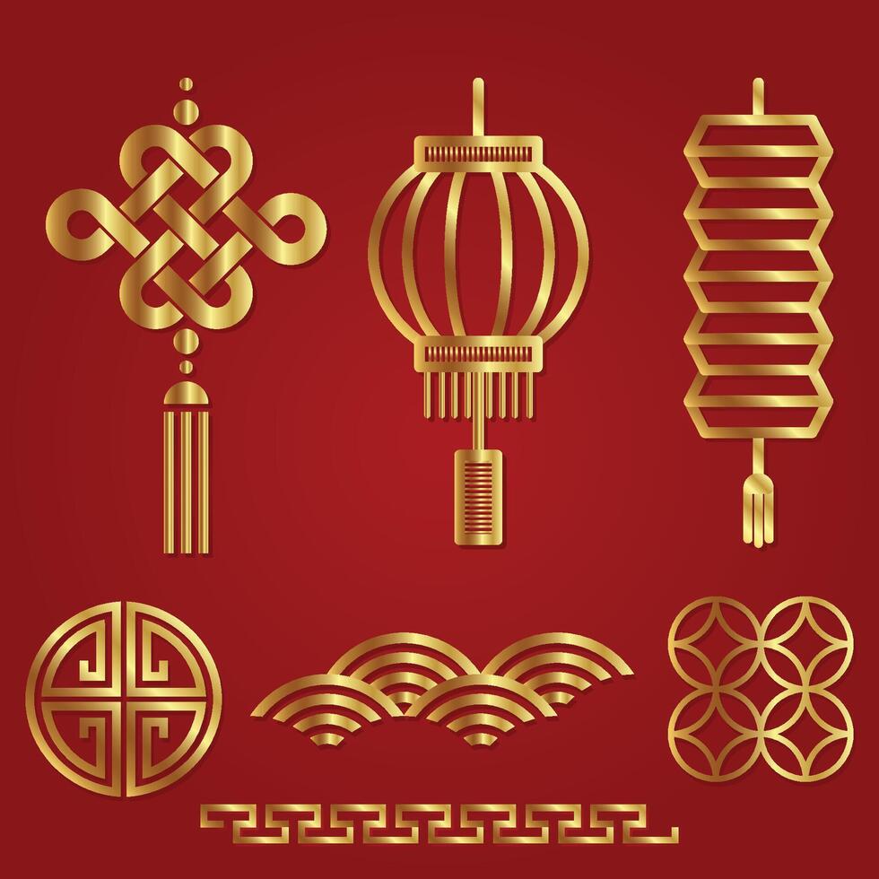 Ornament pack chinese new year element gold vector
