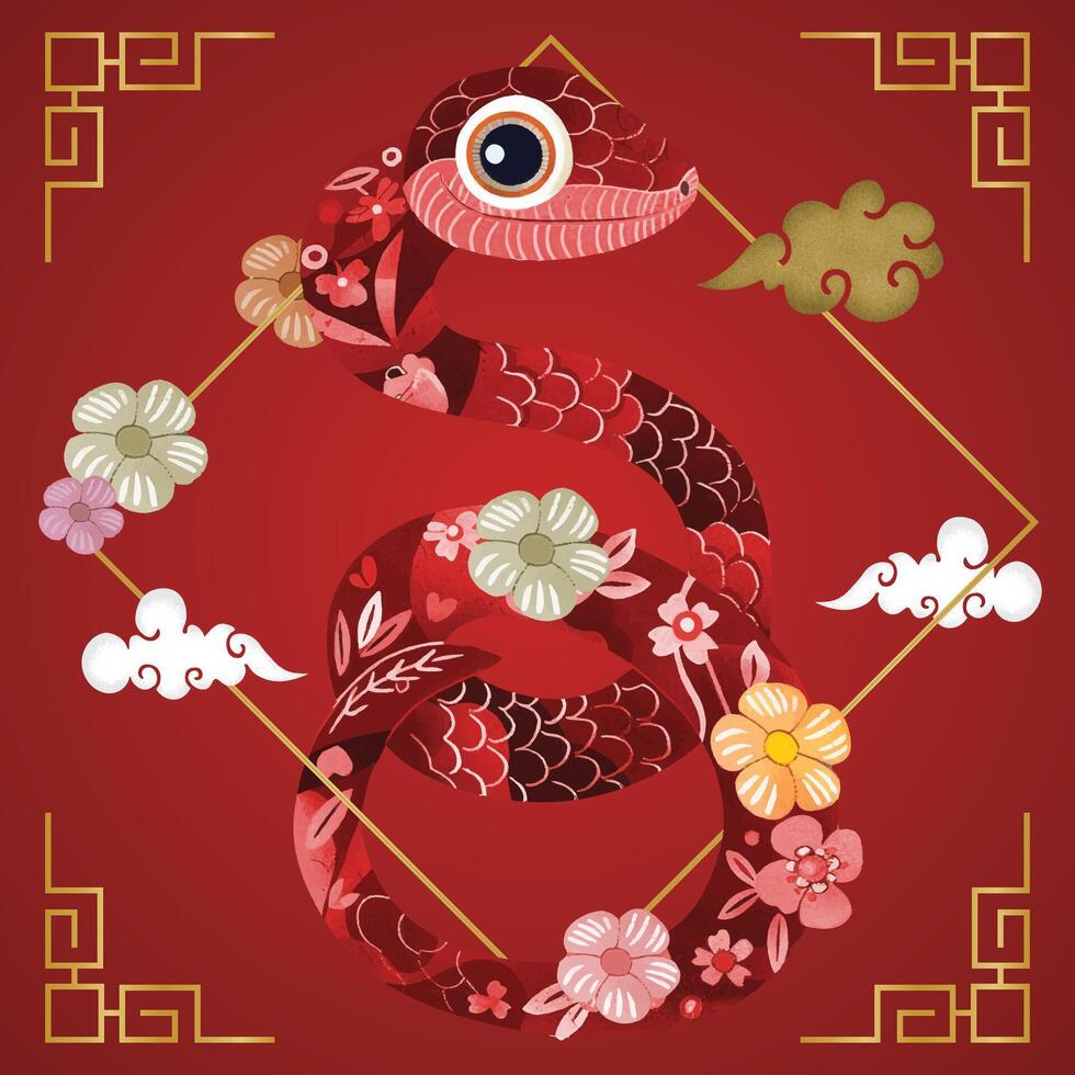 Happy Lunar year with snake character vector