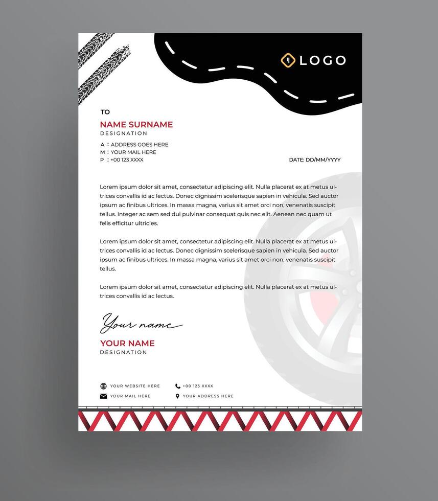 Tire Shop Letterhead Design Template Tyre Service Letterhead vector