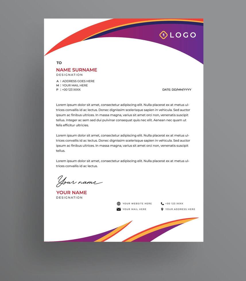 Gradient Clean Corporate Business Letterhead Design Minimalist Letterhead Template vector