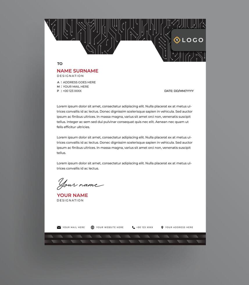Circuit Design Technology Letterhead Design Template for Professional Tech Branding Tech Business vector