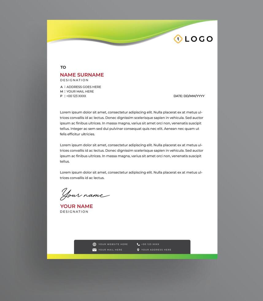 Lemon Green Gradient Corporate Business Letterhead Design Minimalist Letterhead Template vector