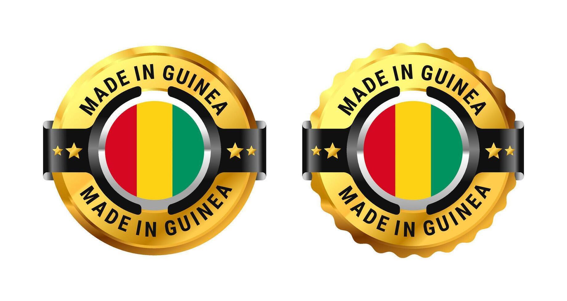 Made in Guinea icon a gold circle with a picture of a flag in the middle. For icon, sign, stamp, badge, logo, label, mark, symbol, Banner etc. Modern and minimalist. Illustration vector
