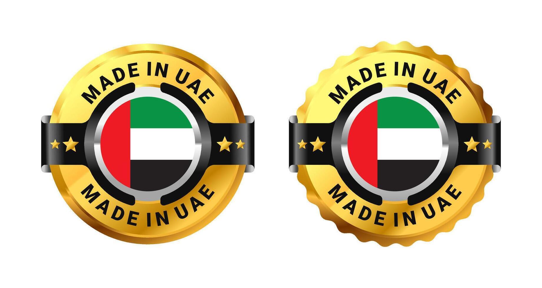Made in Uae icon a gold circle with a picture of a flag in the middle. For sign, stamp, badge, logo, label, mark, symbol, Banner etc. Modern and minimalist. Illustration vector
