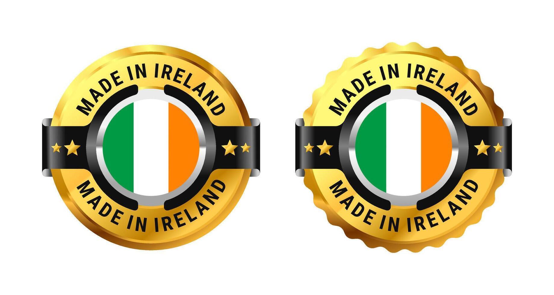 Made in Ireland icon label a gold circle with a picture of a flag in the middle. For icon, sign, stamp, badge, logo, mark, symbol, Banner etc. Modern and minimalist. Illustration vector